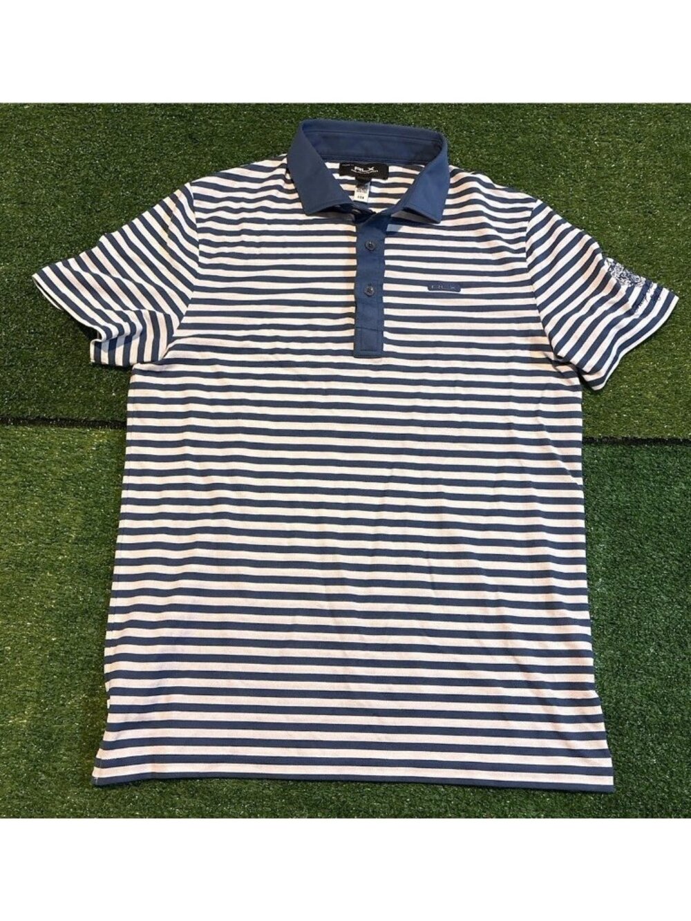 RLX Ralph Lauren polo mens medium blue white trump international golf club
